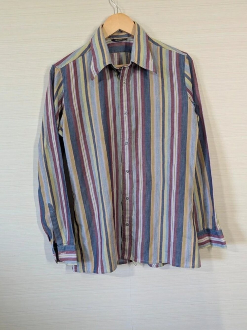 Vintage Pastel Striped Cotton Long Sleeve Button Up Shirt size s Classic Smart C